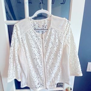Chico’s,Off white, lace zip up jacket.